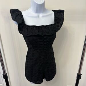 Kimchi Blue American Outfitters Black Eyelet Romper with Ruffle Detail POCKETS